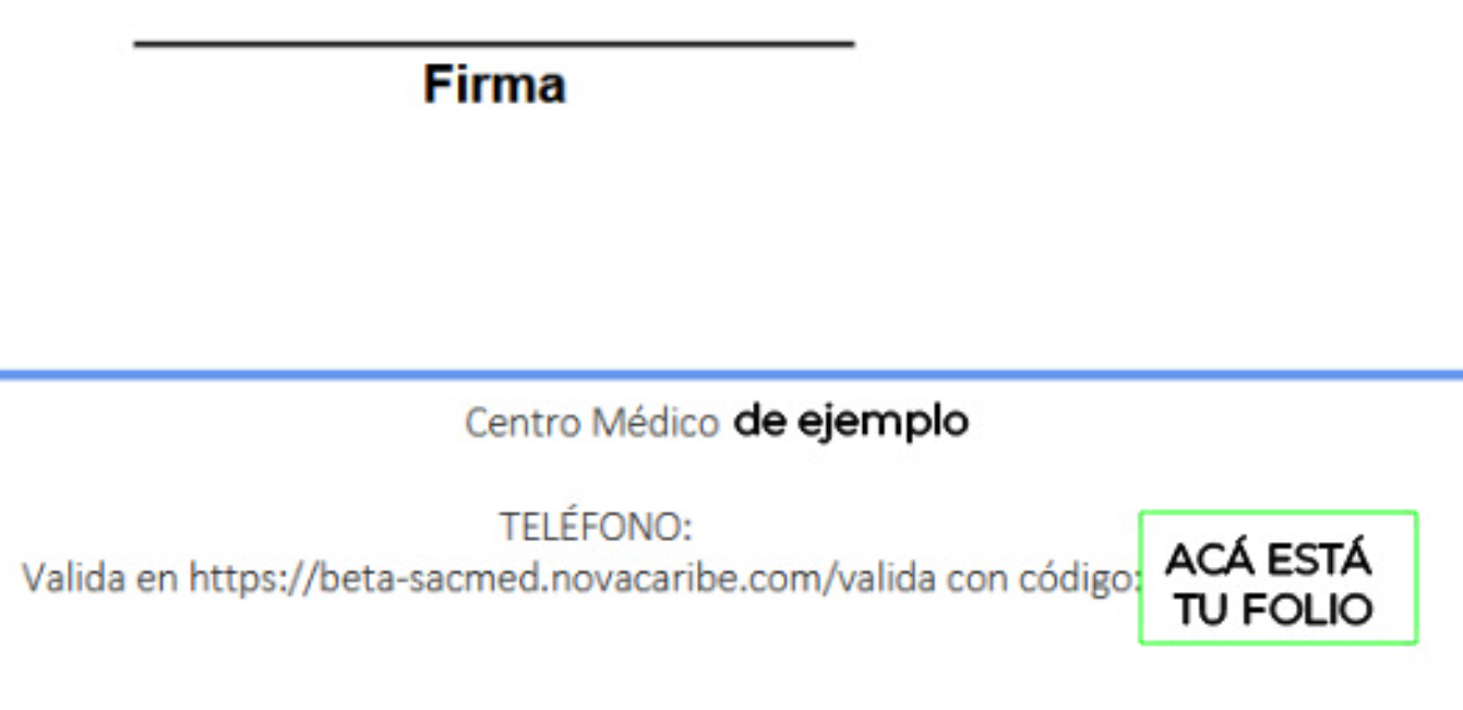 Ubicación del folio en la receta